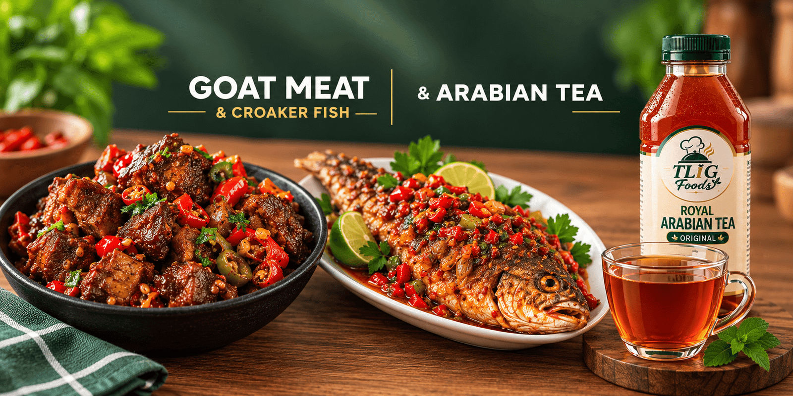 Croaker Fish +Goat Meat + Arabian Tea